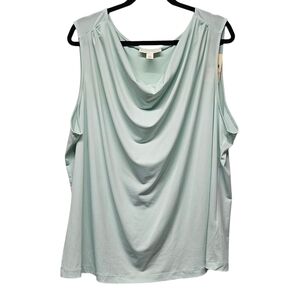 Emaline Woman Sleeveless Draped Neck Blouse 2X Mint Green Layering Versatile New